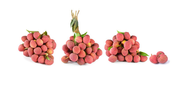 fresh lychees on white background