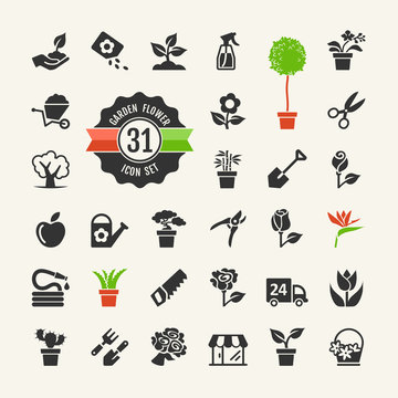 Flower and Gardening Tools Icons set