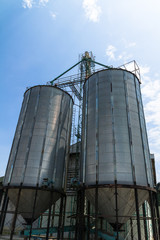 Two metal silo agricultural granary