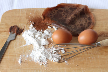 chocolate pancakes crepes and ingredients