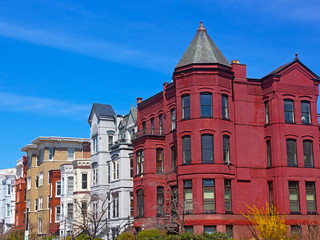 Historic Washington DC rowhouses in spring.