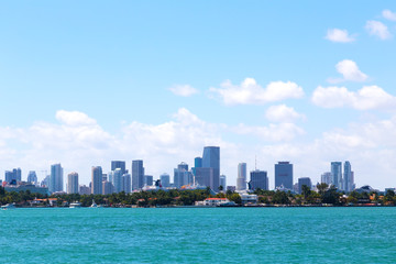 Fototapeta na wymiar Miami city skyline from Miami Beach waterfront.
