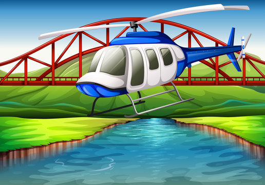 A helicopter near the bridge