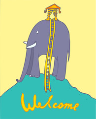 cartoon indian elephant vector illustration, hand drawn