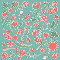 floral set plants vector illustration, hand drawn