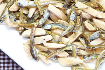 Japanese snack almond and dried small fish