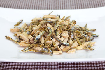 Japanese snack almond and dried small fish