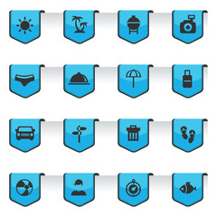 the shield Summer button and icon set with blue light sweep