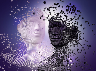 3d sculpture of young couple, made of balls