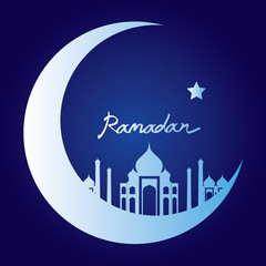 white silhouette of masjid on moon, ramadan