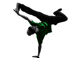 young acrobatic break dancer breakdancing man silhouette