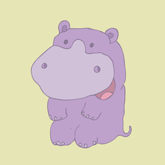 funny behemoth,  (hippopotamus) vector Illustration, hand drawn