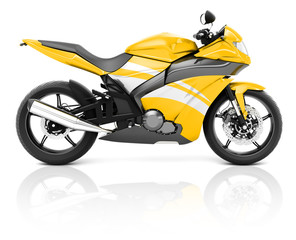 Fototapeta na wymiar 3D Image of a Yellow Modern Motorbike