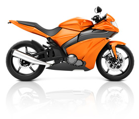 Fototapeta na wymiar 3D Image of an Orange Modern Motorbike