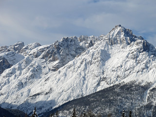 beautiful snow capped mountains of the Dolomites in Italy