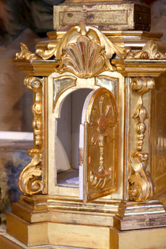precious gold Tabernacle with door open in a Church