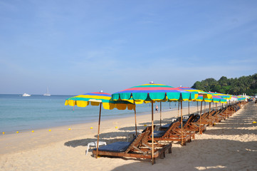 The umbrellas on the beach
