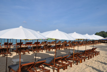 The umbrellas on the beach