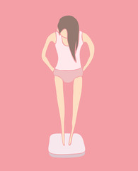 The girl weighed. Excess weight. vector illustration, hand drawn