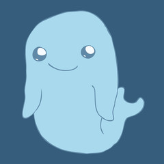 cute cartoon whale vector illustration, hand drawn