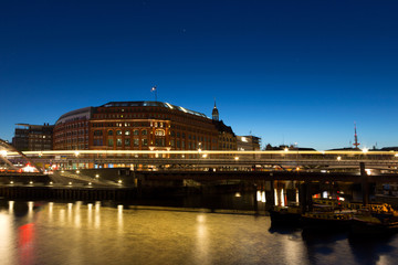Bridge on the river in the night Hamburg