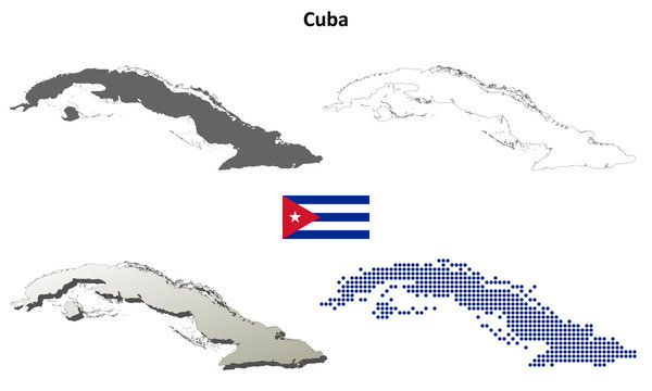 Cuba blank detailed outline map set