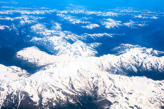 Fototapeta View landscape of mountain from airplane window