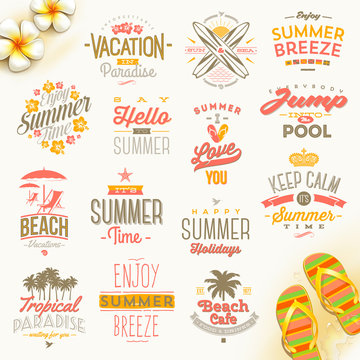 Set of summer holidays, vacation and travel  type design