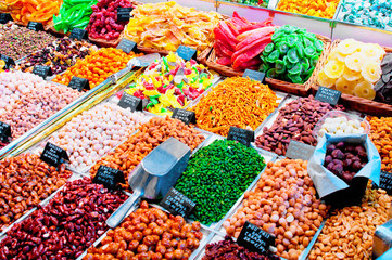 Sweets and dried fruits in the market
