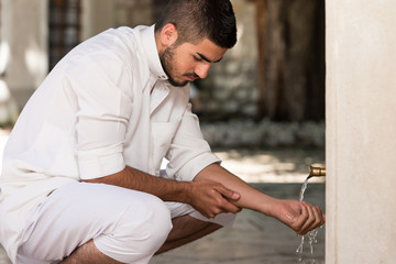 Islamic Religious Rite Ceremony Of Ablution Hand Washing