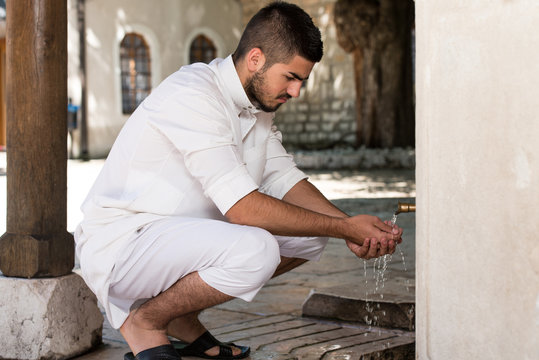 Islamic Religious Rite Ceremony Of Ablution Hand Washing