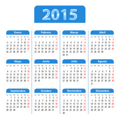 Blue glossy calendar for 2015 year in Spanish