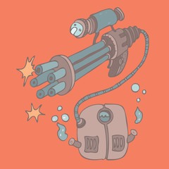 Futuristic weapons, vector illustration, hand drawn