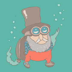 Steampunk man, vector illustration, hand drawn