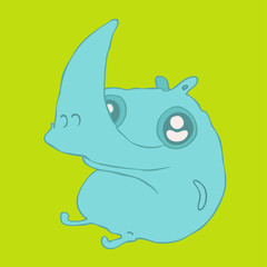 Rhino funny cartoon Vector Illustration, hand drawn