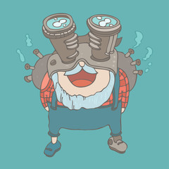 Steampunk man, vector illustration, hand drawn