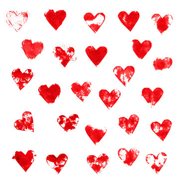 Red Ink Hearts Stamped on the paper