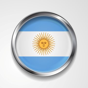 Abstract button with metallic frame. Argentinean flag