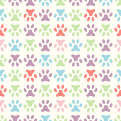 Animal seamless vector pattern of paw footprint. Endless texture