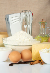 Eggs, flour, spices and mixer