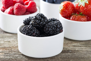 Fresh blackberries in a bowl close-up and berries