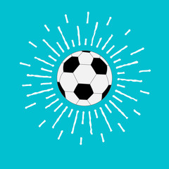 Obraz premium Football soccer ball with shining sunlight effect. Blue back