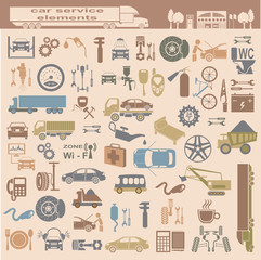 Set of auto repair service elements for creating your own infogr