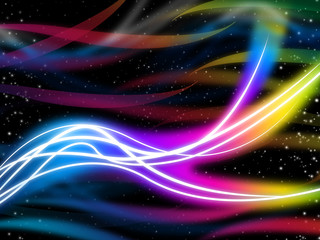 Fototapeta na wymiar Flourescent Swirls Pattern Shows Glowing Colors And Stars.