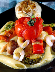 pasta with shrimps in a creamy white wine sauce