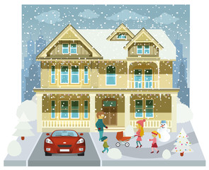 Obraz na płótnie Canvas Family house in the winter (diorama)