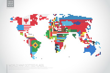 Infographics World map from dots with pointer marks, communicati