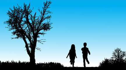 Fototapeta premium Vector silhouette of children.