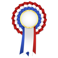 Tricolor rosette with blue, white and red ribbon - obrazy, fototapety, plakaty