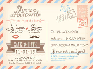 Vintage airmail postcard background vector template for wedding